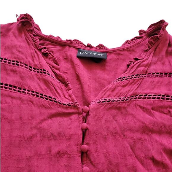 Lane Bryant Pink Magenta Long Sleeve V Neck Peasant Top Women Sz 26/28 - Picture 5 of 8